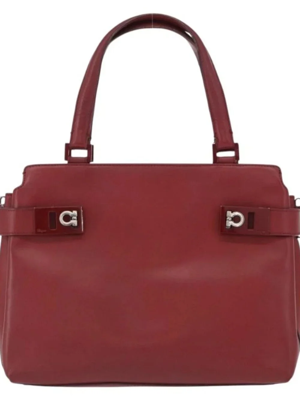 Salvatore Ferragamo Gancini Wanda Hand Bag Leather Red Silver Auth am10521